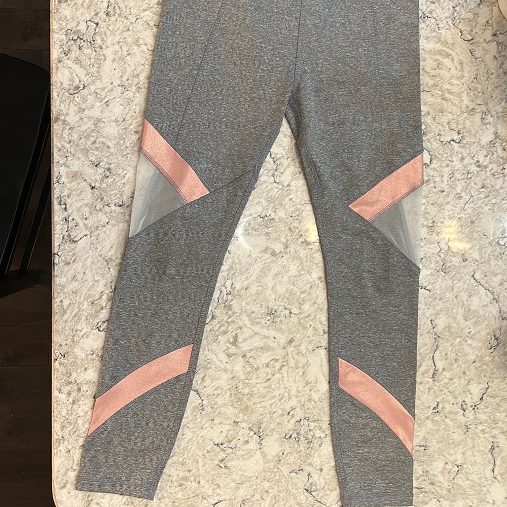Justice grey, pink, and white leggings. Size 14/16